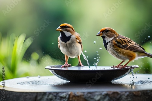 Canvas Print sparrow on water bowl