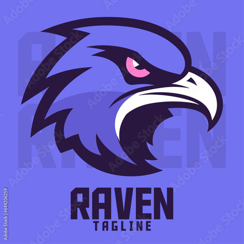 Illustrated Raven: Logo, Mascot, Illustration, Vector Graphic for Sports and E-Sport Gaming Teams, Crow Mascot Head