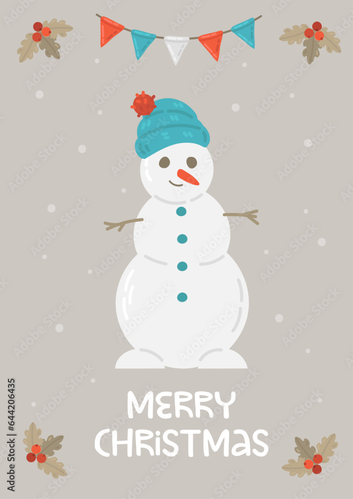Merry Christmas greeting card with snowman