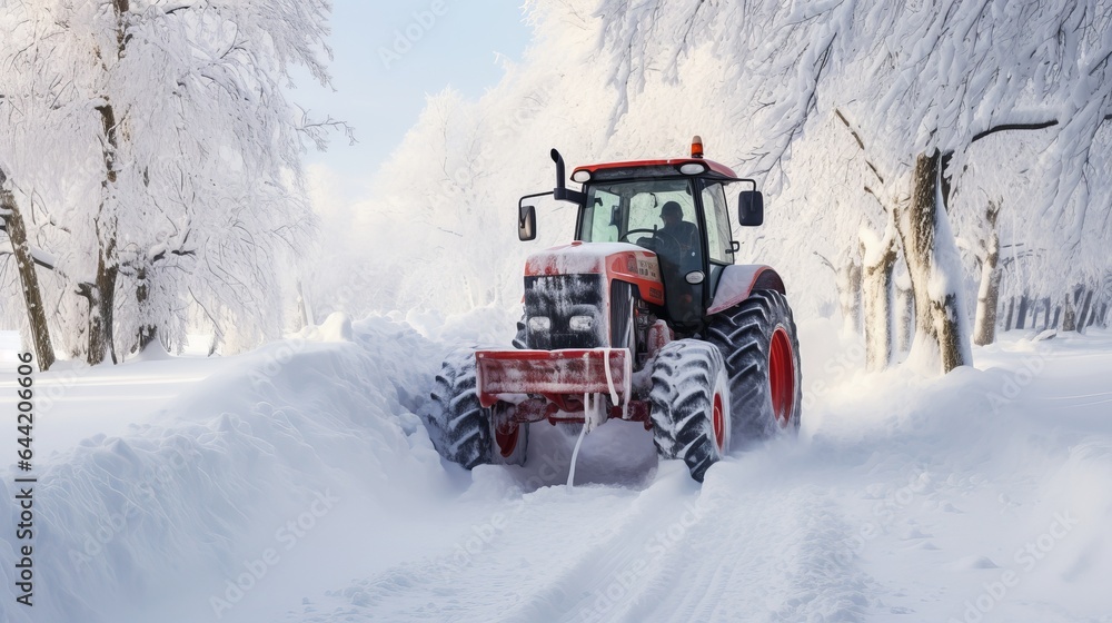A tractor is used to clear snow off the roads after a big snowfall. A tractor is used to clear snow off the roads after a big snowfall.