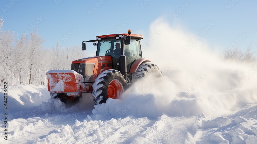 A tractor is used to clear snow off the roads after a big snowfall. A tractor is used to clear snow off the roads after a big snowfall.