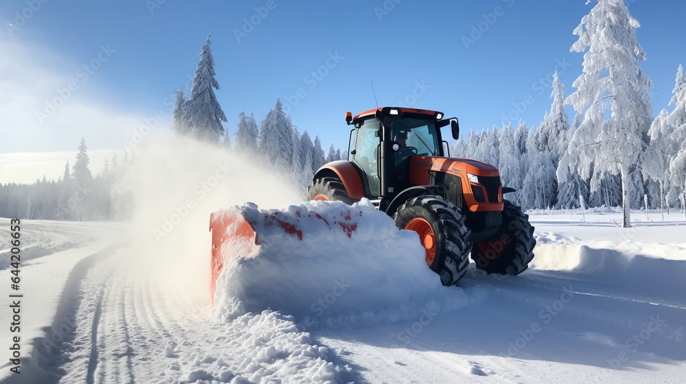 A tractor is used to clear snow off the roads after a big snowfall. A tractor is used to clear snow off the roads after a big snowfall.