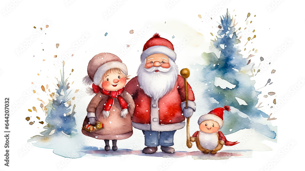 Funny watercolor drawing on the theme of Christmas Funny watercolor drawing on the theme of Christmas