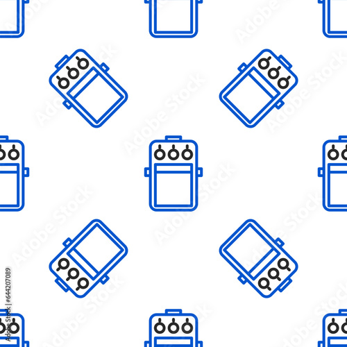 Line Guitar pedal icon isolated seamless pattern on white background. Musical equipment. Colorful outline concept. Vector