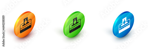 Isometric Donate or pay your zakat as muslim obligatory icon isolated on white background. Muslim charity or alms in ramadan kareem before eid al-fir. Circle button. Vector