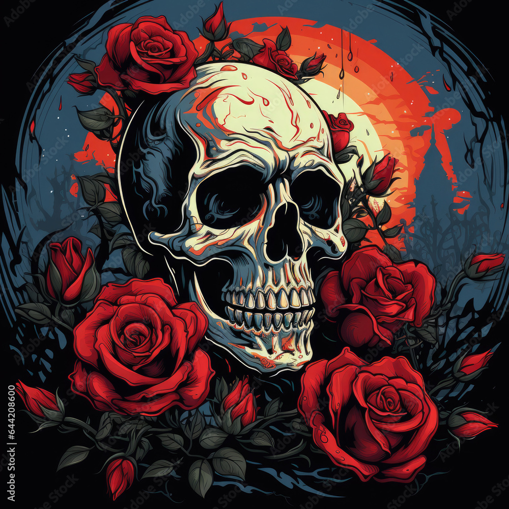 Skull surround with Dark Red Roses Skull surround with Dark Red Roses
