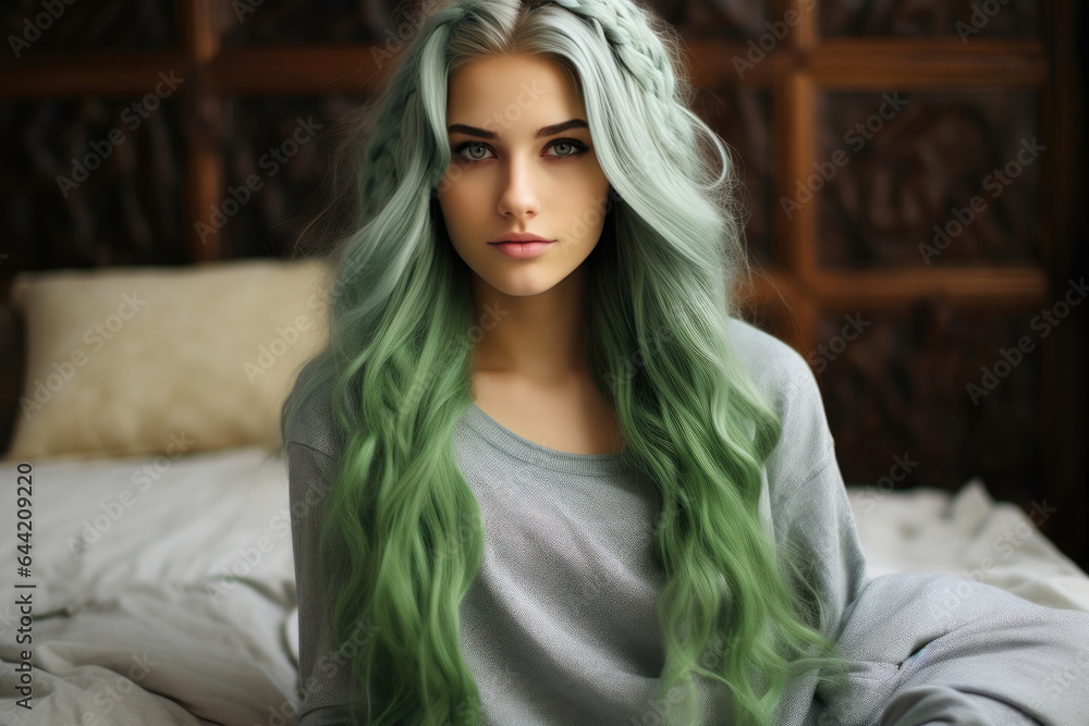 Fashionable Young Lady in Cozy Green Sweater Fashionable Young Lady in Cozy Green Sweater