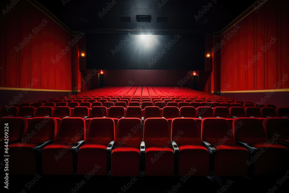 Fototapeta premium Unfilled Cinema: Rows of Red Seating