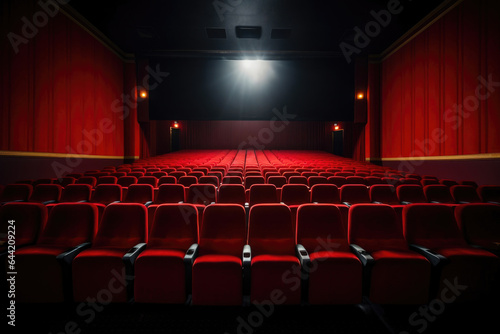 Unfilled Cinema: Rows of Red Seating