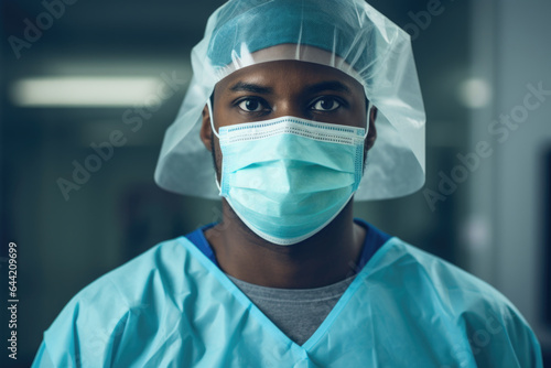 African American Male Doctor Nurse Surgeon with Mask and Protective Face Shield Covid Pandemic - Generative AI