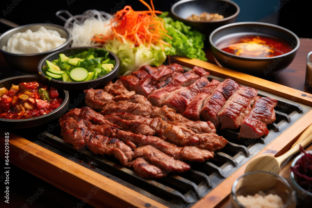 Communal Dining at a Korean BBQ Restaurant