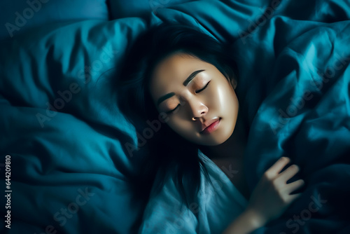 Beautiful young asian woman sleeping in bed at night