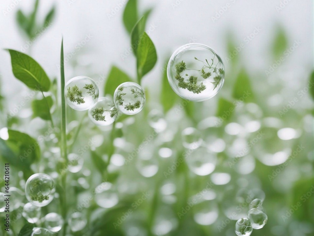 Cosmetics background, pastel Molecules, science background, lab background, herbal leaves, beauty products, bubbles background,Abstract Chemistry generative ai illustration art