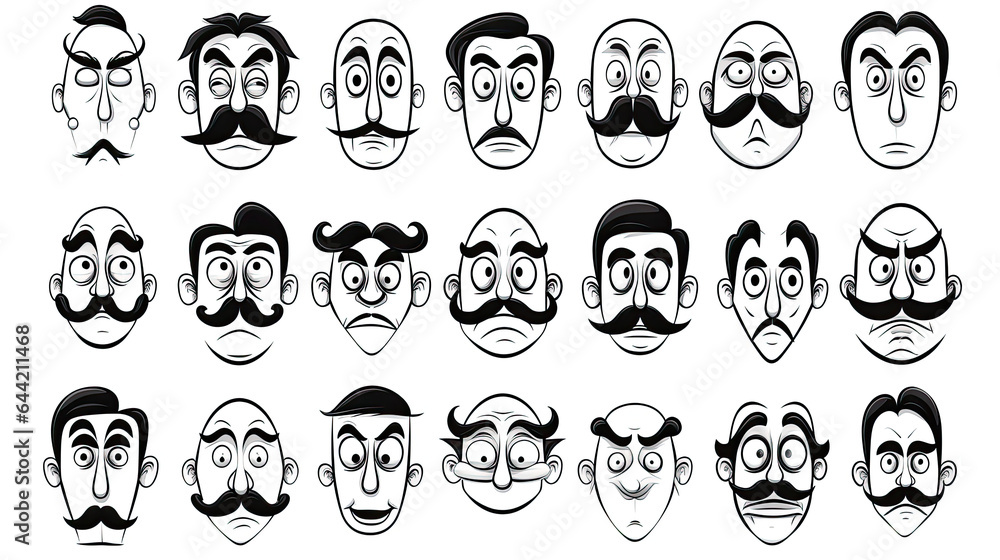 Funny retro cartoon character face drawing set on isolated background. Black and white vintage animation art style bundle. Trendy 50s mascot, facial expression graphic, mascot gesture sticker Funny retro cartoon character face drawing set on isolated background. Black and white vintage animation art style bundle. Trendy 50s mascot, facial expression graphic, mascot gesture sticker