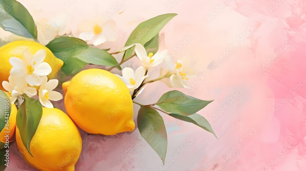 Lemons on abstract textured background with copy space. Artistic illustration.