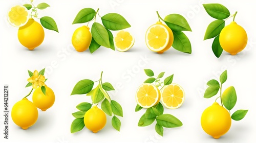 Lemons isolated icons illustrations set