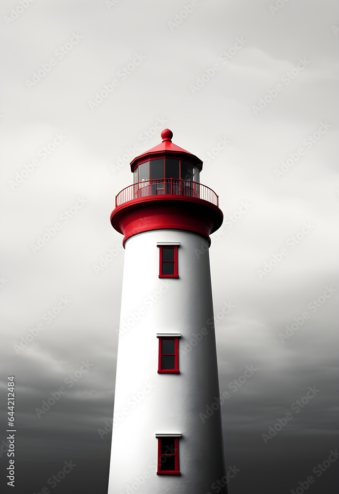A minimalist and artistic portrayal of a solitary lighthouse standing tall as a beacon of hope along a rugged coastal landscape.