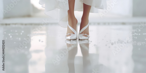 Fototapete Bride feet walking with white heels