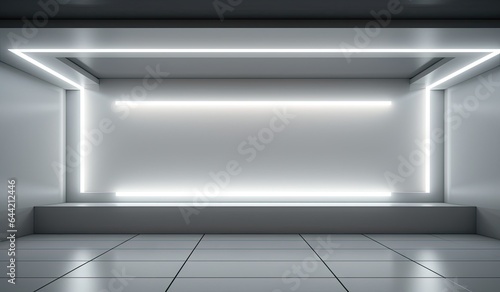 Wallpaper Mural Empty product display space, bright lights, futuristic and minimalistic, by Generative AI Torontodigital.ca