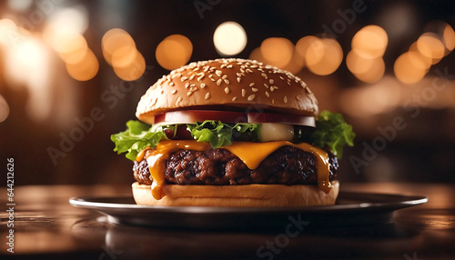 Burger with beef, fresh hamburger fast food and cheese generative ai