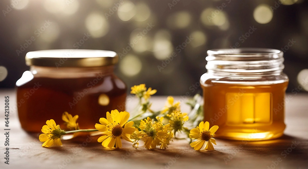 Pollen jar with fresh honey generative ai Pollen jar with fresh honey generative ai