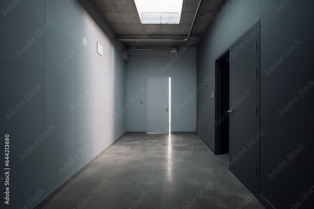 Empty area with grey wall and shut entrance. Generative AI