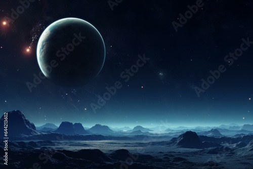 3D space panorama of a distant planetary system. Generative AI