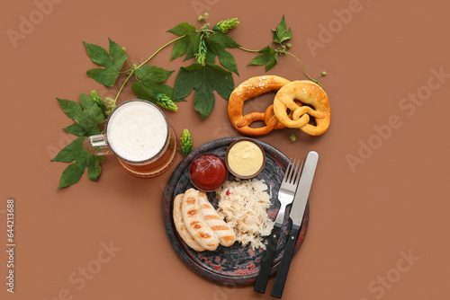 Plate with tasty Bavarian s...