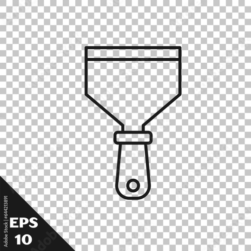 Black line Putty knife icon isolated on transparent background. Spatula repair tool. Spackling or paint instruments. Vector