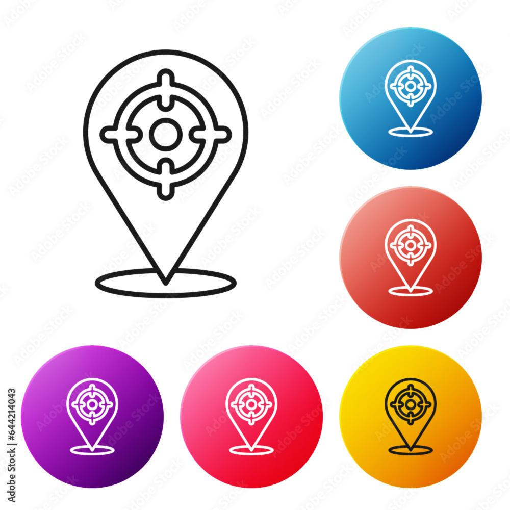 Black line Target sport icon isolated on white background. Clean target with numbers for shooting range or shooting. Set icons colorful circle buttons. Vector Black line Target sport icon isolated on white background. Clean target with numbers for shooting range or shooting. Set icons colorful circle buttons. Vector