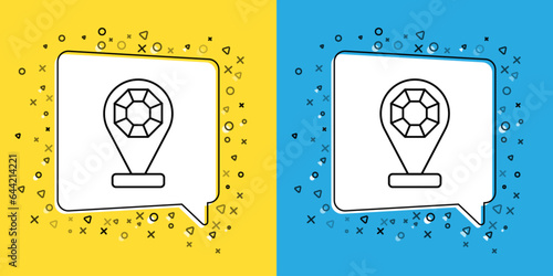 Set line Front facade building jewelry store icon isolated on yellow and blue background. Vector
