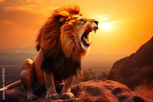 Dramatic Lion Roaring in Sunset Light