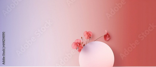 Różowe tło z różą - pastelowe kolory. Kula i okrąg z kwiatem 3d. Miejsce na prezentację produktu