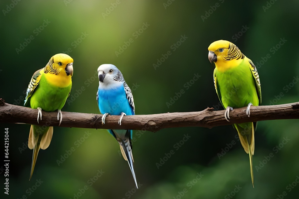 Fototapeta premium three parrots on a branch