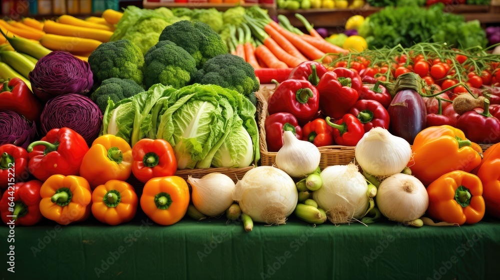 the colorful array of fresh fruits, vegetables, and greens on display at a bustling farmer's market. The scene brims with the natural richness of locally sourced produce. the colorful array of fresh fruits, vegetables, and greens on display at a bustling farmer's market. The scene brims with the natural richness of locally sourced produce.