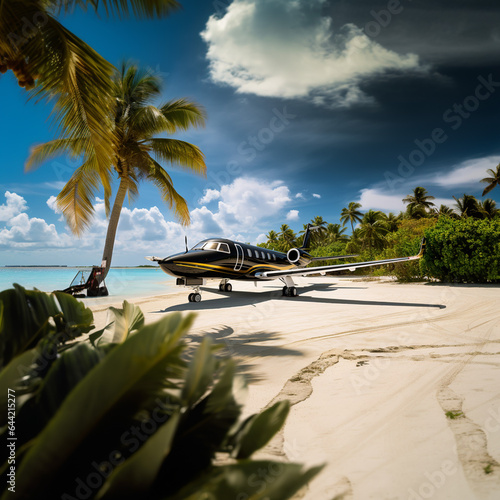 Luxury aircraft on the beach, private jet 