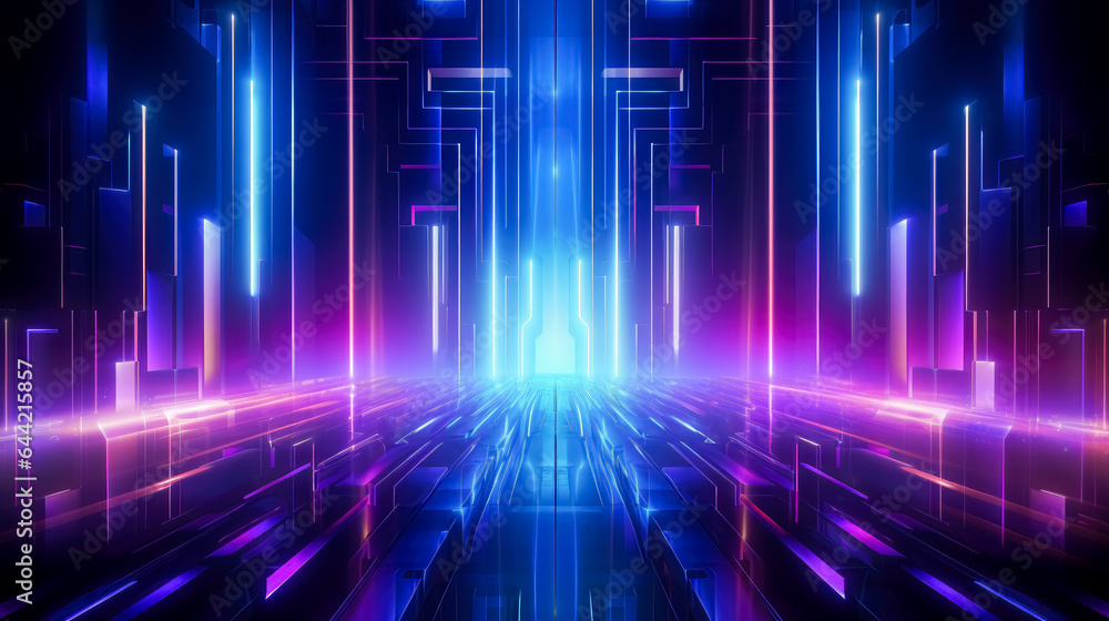 Purple neon lines on the dark background, light magenta and dark azure. Futuristic neon background with lights, in the style of neon art art deco, digital, neon. Purple neon lines on the dark background, light magenta and dark azure. Futuristic neon background with lights, in the style of neon art art deco, digital, neon.