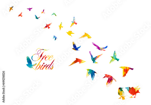 A flock of colored birds. Vector illustration