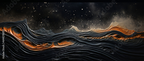 Gorąca lawa- obraz abstrakcyjny na czarnym płótnie malowany piaskiem photo
