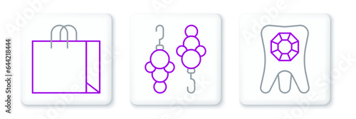 Set line Tooth with diamond, Shopping bag jewelry and Earrings icon. Vector