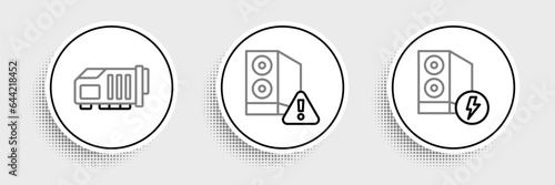 Set line Case of computer, Video graphic card and icon. Vector