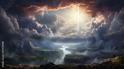 widok ukazujący promień z nieba na nature ziemie. świetlisty promień, promień śmierci