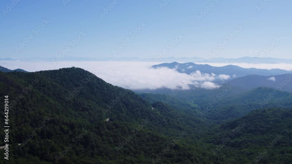 Mountain landscape with clouds- Smoky Mountains NC, Drone Aerial Flyover 02 Mountain landscape with clouds- Smoky Mountains NC, Drone Aerial Flyover 02