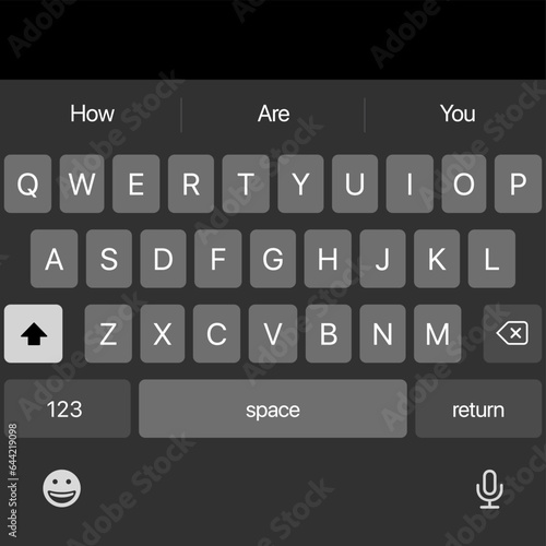 Smartphone Keyboard. Dark Mode Template