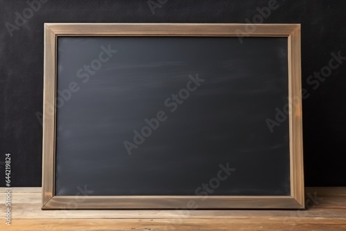 Blank chalk board on wooden background