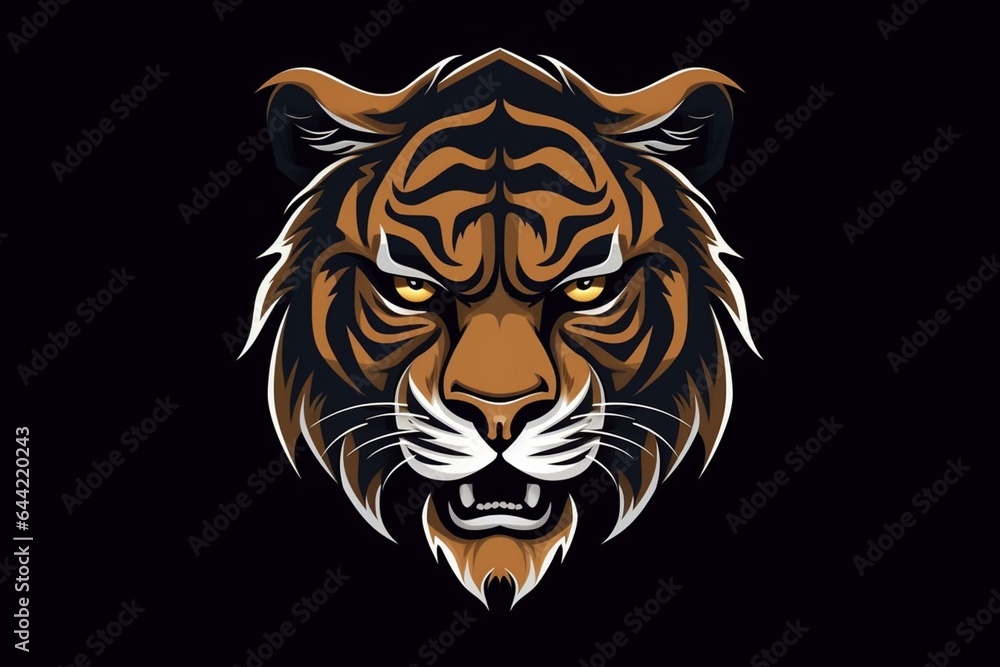 Tiger head logo isolated on black background. Suitable for game companies, social media, websites, and promotions. Generative AI
