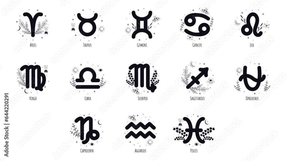 Ophiuchus, new zodiac sign, ophiuchus icon, zodiac icon set, 13 zodiac signs 