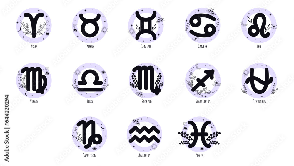 Ophiuchus, new zodiac sign, ophiuchus icon, zodiac icon set, 13 zodiac