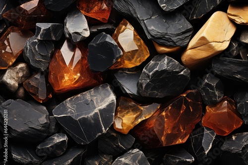 struktura kamienia węglowego ze złotem, tapeta złoto węglowa, czarny kamień ze złotem na tle.