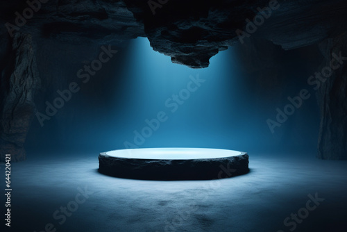 Abstract black background futuristic stone pedestal for product presentation, podium product 3d rendering
